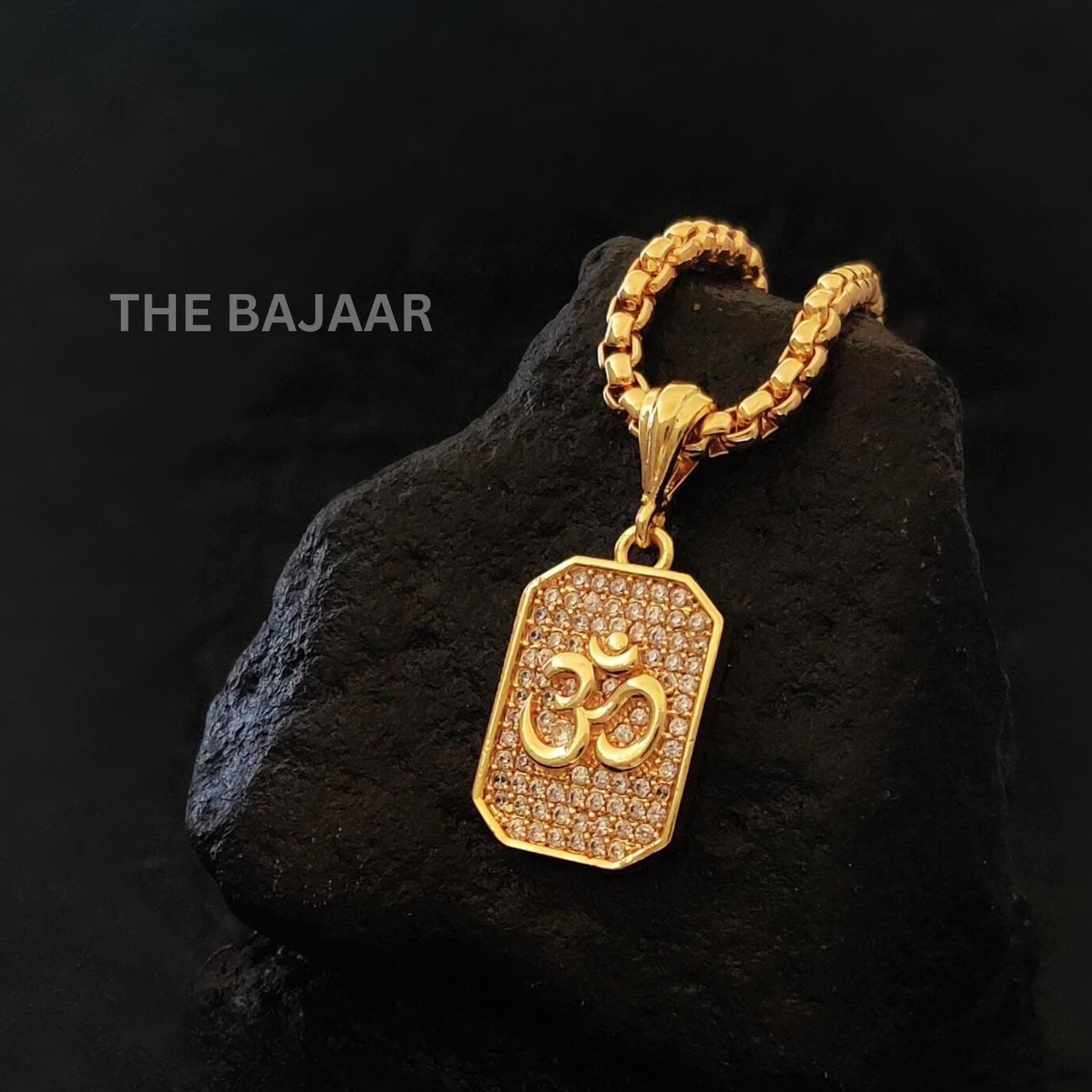 Gold Plated Om Diamond Pendant and Chain